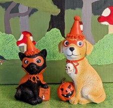 Trick or Treat Black Cat and Dog Set 5.5" to 6.5" Great Halloween Decoration NEW