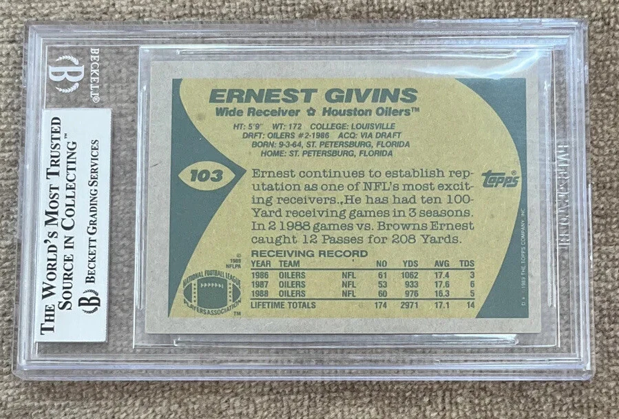 Ernest Givins Auto Auténtico Bas Firmado 1989 Topps Foto 2 de 2