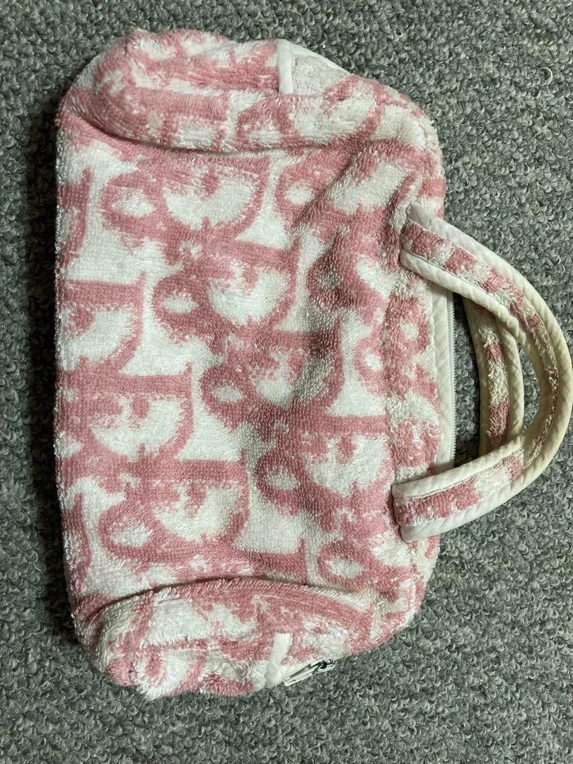 CHRISTIAN DIOR Trotter Pouch Sac à Main Rose Serviette Tissu Mini Pile Dames Occasion