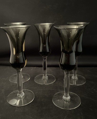 5er Set Vintage Grau 6" Fuß Schnapsgläser Cordial Glasplatte 2" - Bild 1 von 3