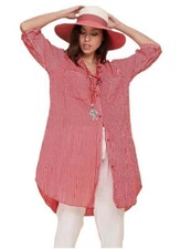 Ladies Italian Lagenlook Stripe Cotton Shirt Dress Lightweight Summer Dress