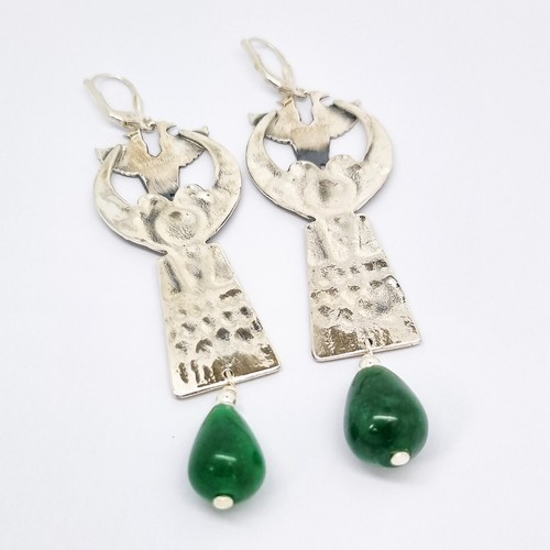 Art Deco Egyptian Revival Sterling Silber Jade Ohrhänger mit Adlern - Bild 9 von 10