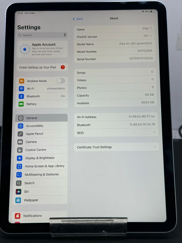 Apple iPad Air 4th Gen 2020 64GB Tablet WiFi  Sky Blue EXCELLENT, - Image 2 of 4