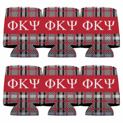 Phi Kappa Psi Can Coolers Set of 6 - Plaid FREE SHIPPING