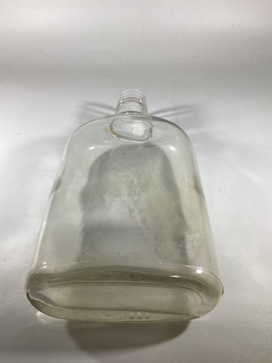 Vtg Antique Whiskey Full Pint Bottle Western Flask Clear Glass 8