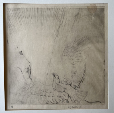 E J Detmold Original Etching Golden Eagle 1 of only 2 Proofs
