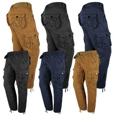 Cargo Pants Mens Fashion Belted Twill Utility Tactical Leg Ties Hiking Snap Flap