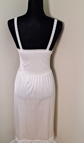 Camisón retro discoteca vintage años 80 blanco con ribete de encaje midi sin cordones para mujer talla 36 M/L - Imagen 8 de 10