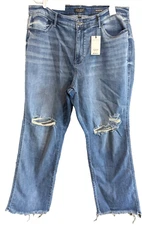 Judy Blue Women Jeans Straight Fit Distressed High Rise Stretch Raw Hem Size 22W