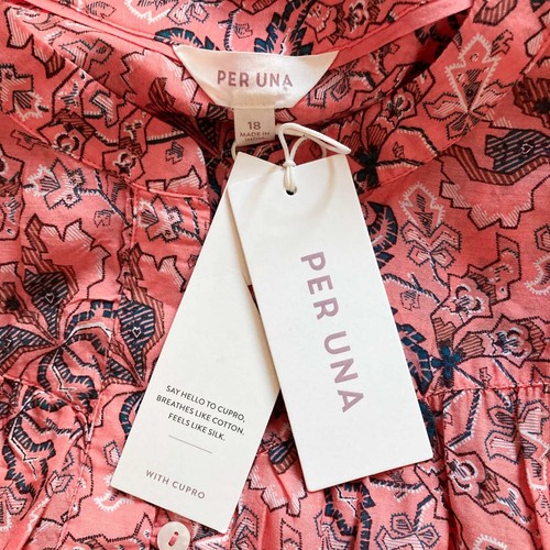 Per Una Blouse Size 18 Coral Floral Print Top Long Sleeve M&S Lightweight - Picture 18 of 19