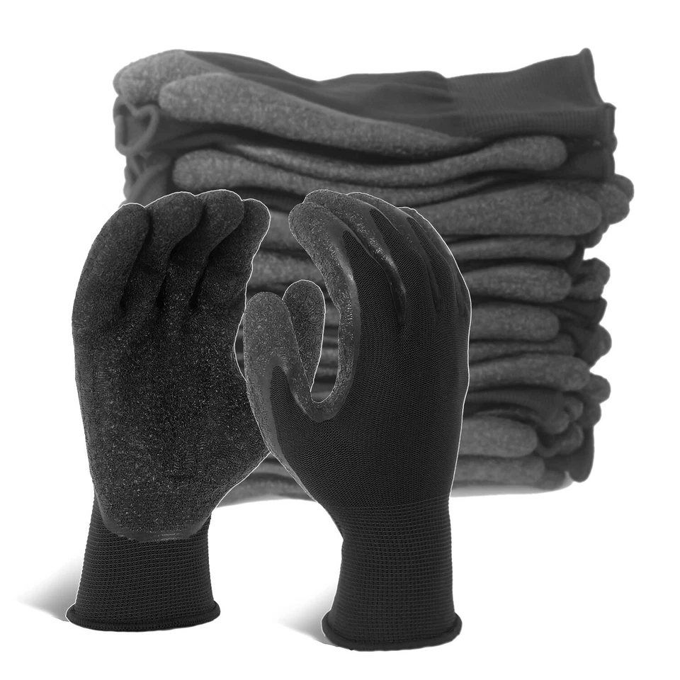 Paquete de 12 pares de guantes de trabajo EvridWear recubiertos de goma de látex arrugado Foto 3 de 4