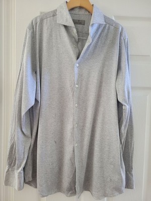 Canali Gray Knit made in Italy XXL Gray Knit Button front Shirt Quiet Luxury 