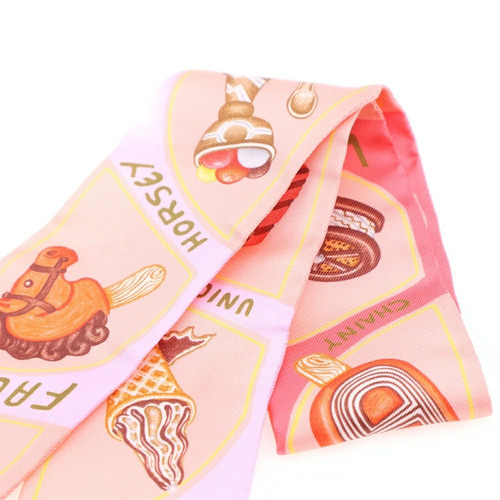 HERMES Twilly FUNNY ICE CREAM Scarf Pink Multicolor Silk Boxed Tags Rare Used - Picture 3 of 6