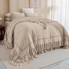 Ruffled Oversized King Comforter 120x98,Farmhouse Oversized King 120 98 Linen