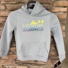 Under Armour UA Boys Fleece Hoodie LS Mountain Logo Youth Small Harbor Blue NWT