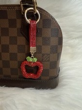Red Apple Keychain Bag Charm Bling RHINESTONE SPARKLE Keychain Purse Keyring New