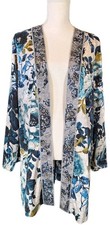 SUSAN GRAVER ARTISAN SzL Open Front Floral Woven Jacquard Beaded Kimono Cardigan