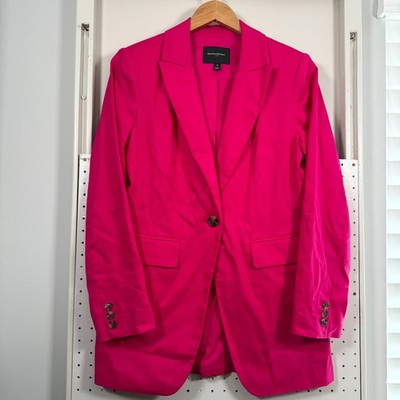 Banana Republic Blazer Women's Pink Peak Lapel One-Button Jacket Linen 2 Career