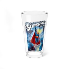 Superman The Movie Pint Glass, 16oz Christopher Reeve 1978 Movie Retro Barware