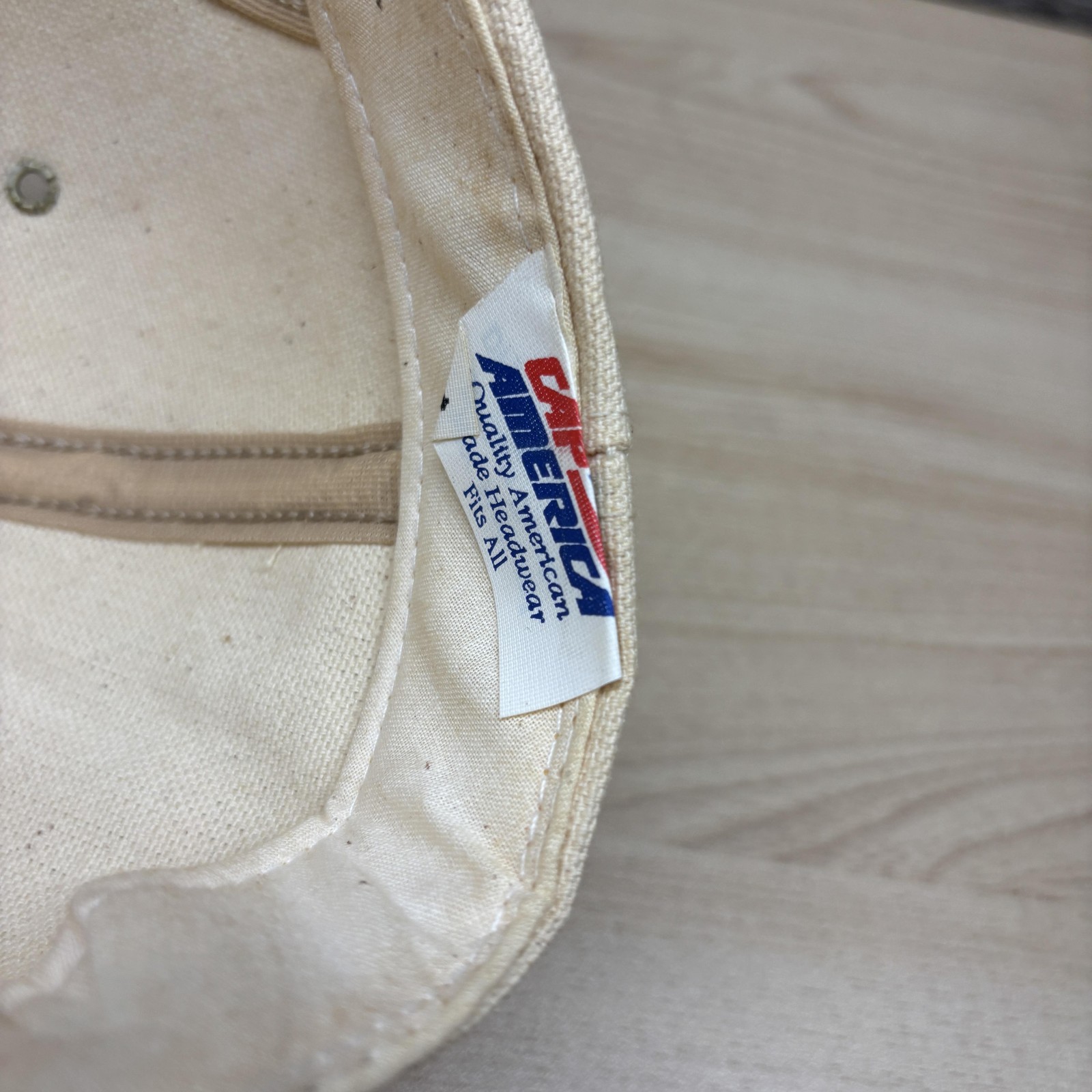 Vintage Land O Lakes Hat Cap Snap Back One Size Cream Blue Advertising Mens 80s