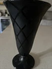 Vintage Art Deco Black Trumpet Vase 7” Criss Cross