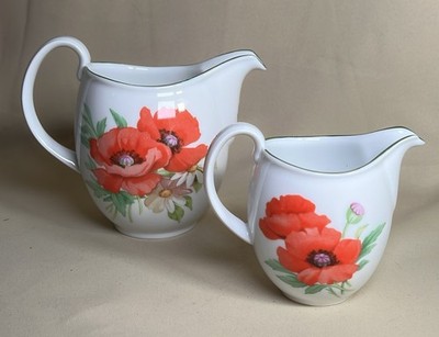 Royal Worcester MOHNBLUMEN Sahne Milchkännchen Paar feines Porzellan 1990 England #2315