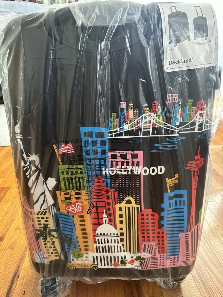 Rockland 硬质万向轮 2 件套行李箱套装-黑色带好莱坞/纽约设计 — 第 2/4 张图片