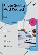 PPD 100 x A4 170gsm Matt Coated Inkjet Photo Quality Paper for High Resolution