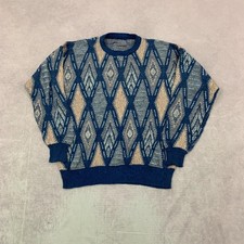 Vintage abstract knitted jumper Patterned Grandad knit sweater Men's XL