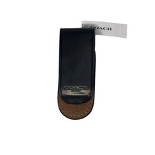 Coach money clip Crossgrain leather new Gunmetal/Light Saddle
