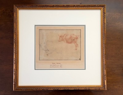 18th C Dutch Old Master Drawing After Paulus Potter Bull & Deer Study