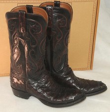 Lucchese Mens 10B Full Quill Ostrich Cowboy Boots Dark Brown 13" Shaft USA Made