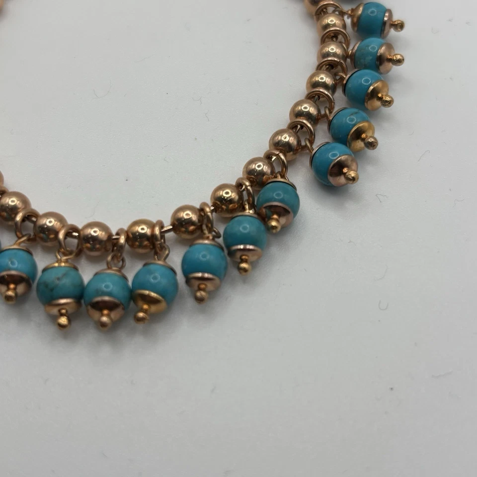 Brazalete turquesa con cuentas cadena bola de bronce Milor Italia Foto 3 de 4