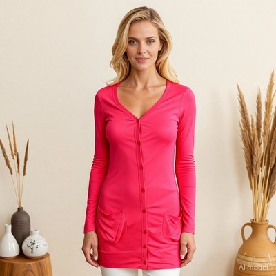 Rosa Cardigan Damen Yourstyle! Gr. 38 Langarm V-Ausschnitt Taschen Freizeit