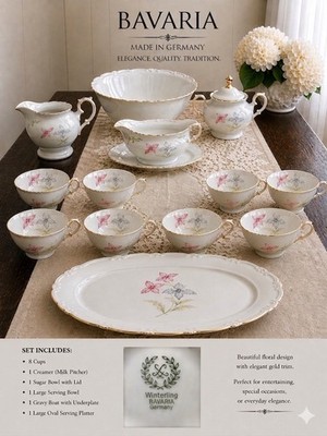   Vintage Winterling Bavaria Germany Porcelain Set Floral Gold Trim