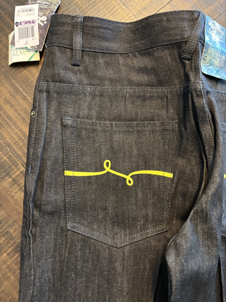 Pantalones de mezclilla vintage LRG para hombre 32/30 negros pierna ancha holgados bordados patinador Jncolike Foto 3 de 4
