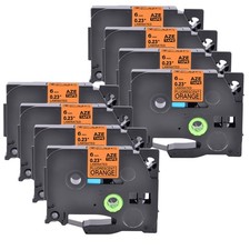 8PK Compatible Brother P-Touch TZ TZe-B11 Black on Fluo Orange Label Tape 6mm