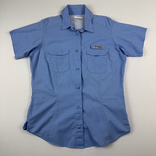 Columbia PFG Womens M Blue Vented Short Sleeve Button Down Fishing Outdoor Shirt