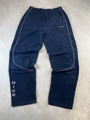 Vintage Nike Y2K Drill Polar Fleece Track Pants Navy Blue Spell Out Logo Medium