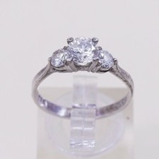 Sz 7, Vtg Sterling Silver Fashion Ring, 925 Silver Engagement Ring W/ Cz