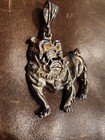 Vintage Silver Tone Bulldog Pendant With Clear And Yellow Rhinestones — photo 9