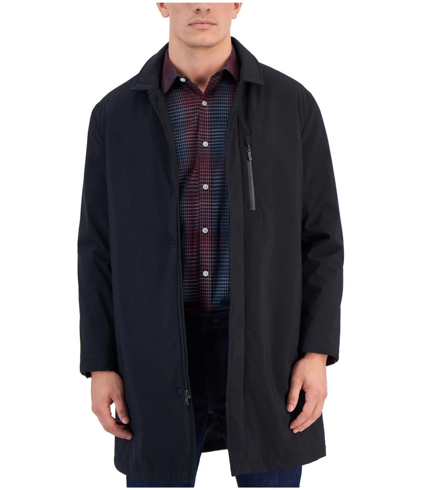 Alfani Mens Alfatech Water Resistant Topcoat Raincoat, Black, Medium