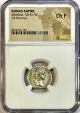 81-96 AD Domitian Ancient Roman Silver Denarius Coin Rome NGC Choice F Fine