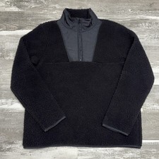 St. John's Bay 1/4 Zip Sherpa Jacket Womens Size M Black Pockets Mock Neck Soft