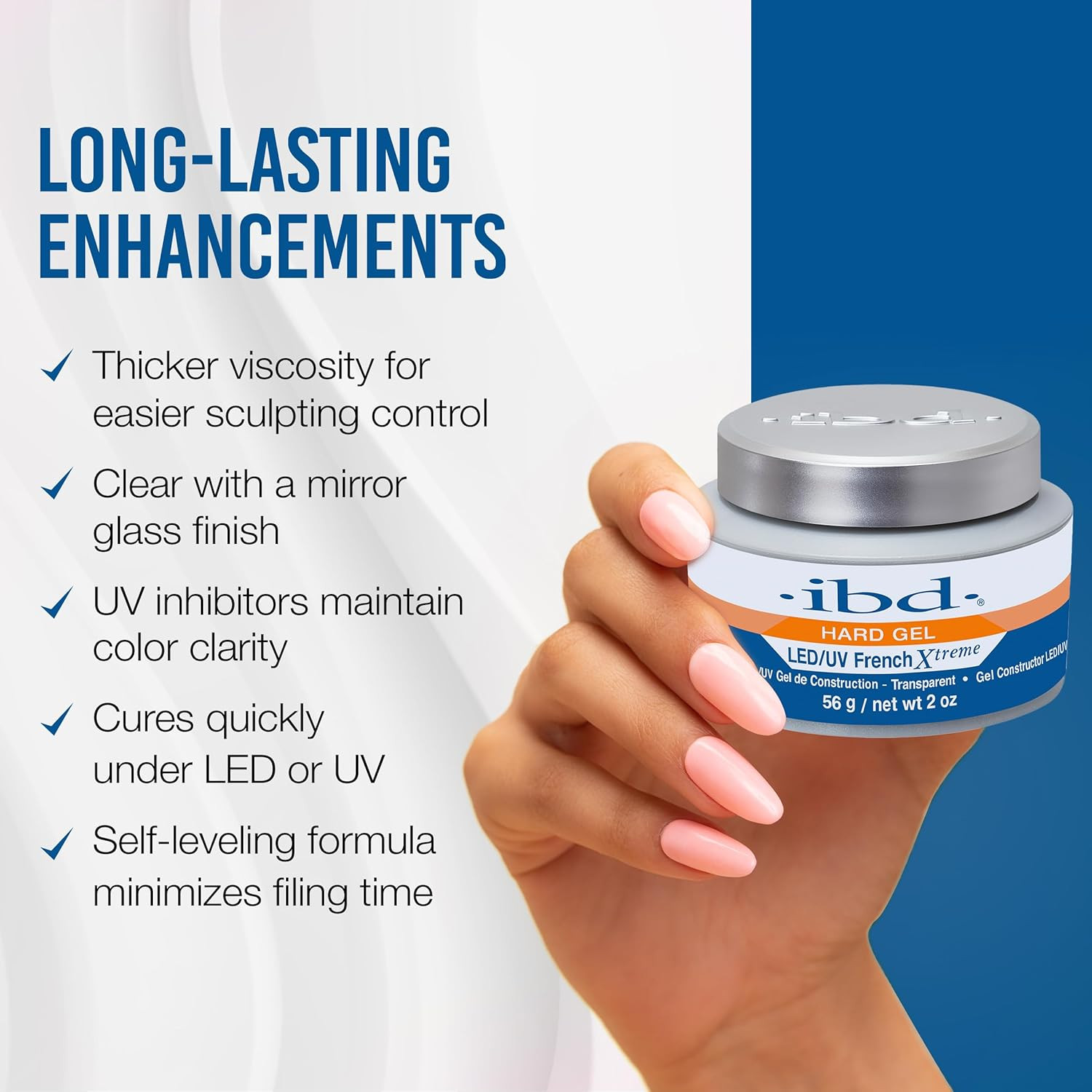 Ibd Hard Gel for Nails – LED/UV French Xtreme Clear Builder Gel, Ideal for Nail