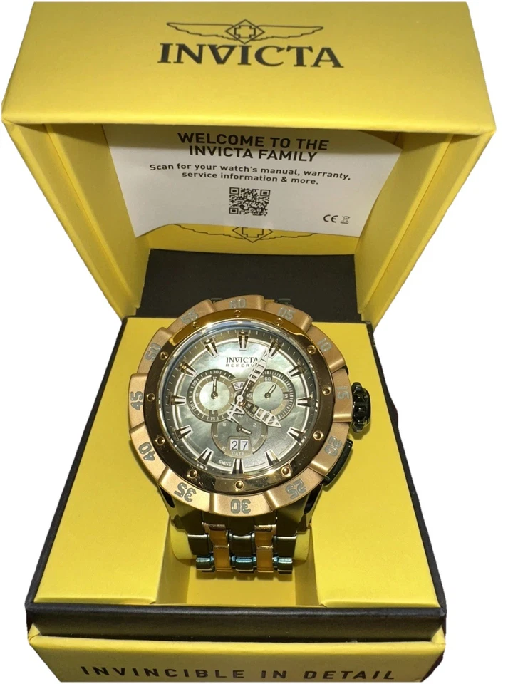NUEVO CON ETIQUETAS INVICTA RIPSAW Reloj Hombre Cronógrafo Suizo 5050C, Esfera MOP, Verde Ejército y Dorado Foto 3 de 4