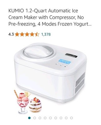 Kumio Ice Cream Maker, With Compressor! Freeze While Mixing