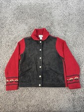 Vtg Pendleton Leather Jacket Womens Small Black Suede Wool Aztec 90s