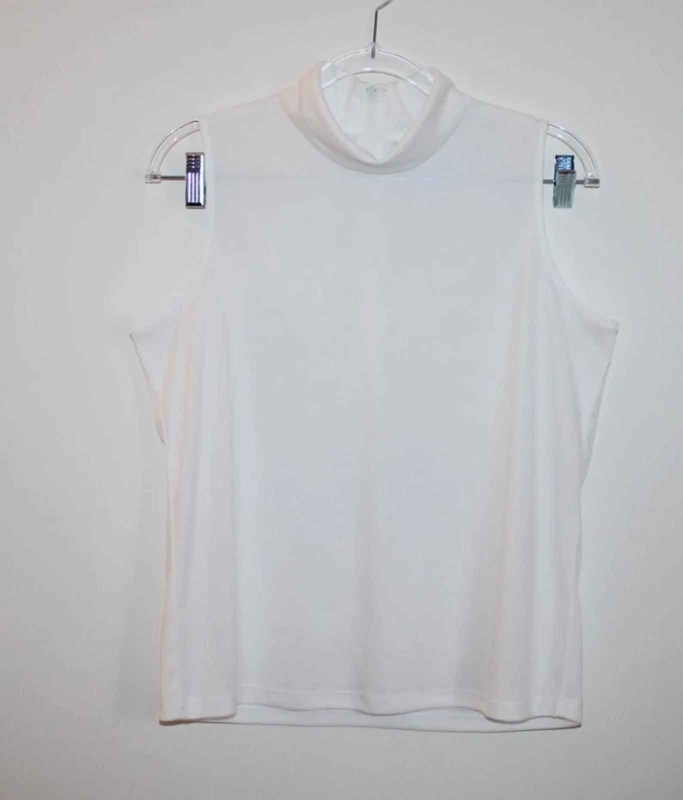 Vintage 70s Vicki Wayne Sleeveless Mock Neck Turtleneck Top White Sz S