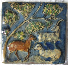 Antique QAJAR DYNASTY 19th Century PERSIAN Pottery TILE with ANIMALS